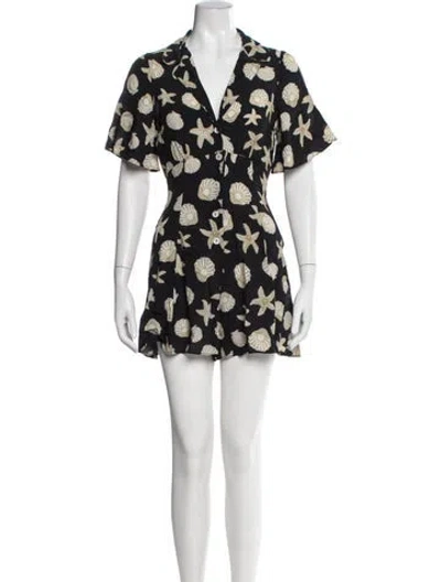Pre-owned Saylor Nylon Printed Romper In Black