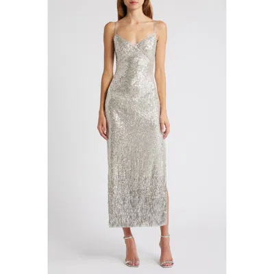 Saylor Ophelia Sequin Cocktail Slipdress In Silver