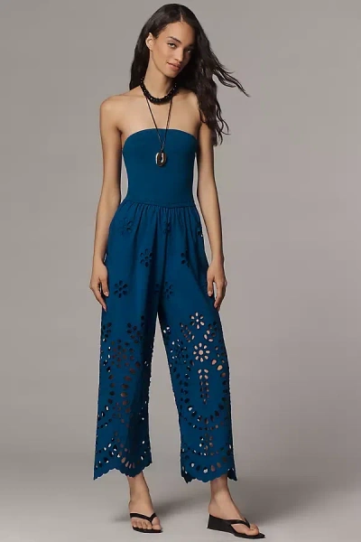 Saylor Oriella Strapless Eyelet Jumpsuit In Blue
