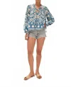 Saylor Orlagh Blouson Sleeve Top In Folk Monstera Print In Blue