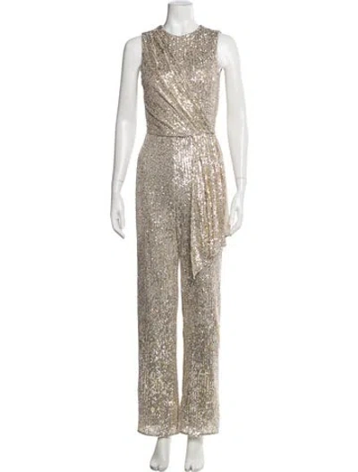 Pre-owned Saylor Patterned Crew Neck Jumpsuit In Neutral