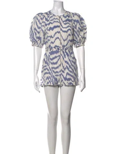 Pre-owned Saylor Patterned Crew Neck Romper In Blue