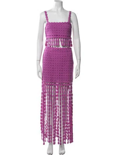 Pre-owned Saylor Patterned Crochet Trim Skirt Set In Purple