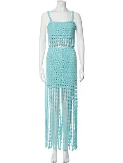 Pre-owned Saylor Patterned Fringe Trim Accent Skirt Set In Blue