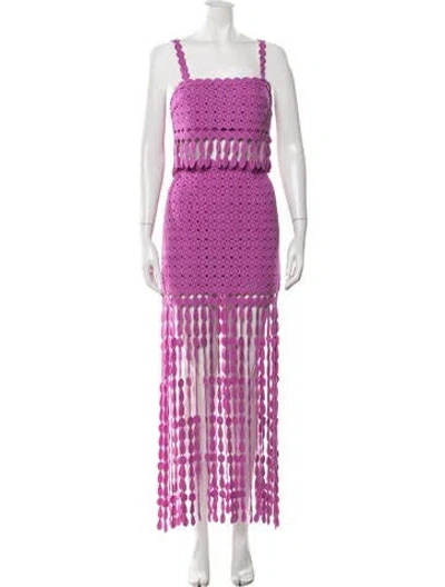 Pre-owned Saylor Patterned Fringe Trim Accent Skirt Set In Purple