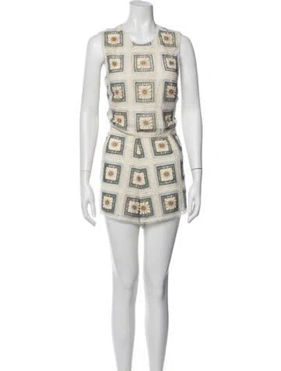Pre-owned Saylor Patterned Grosgrain Trim Short Set In Neutral