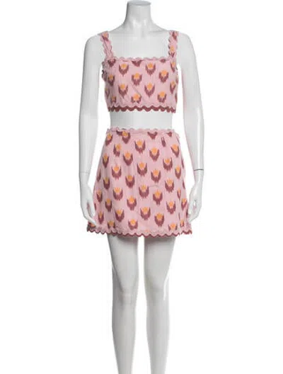 Pre-owned Saylor Patterned Grosgrain Trim Skirt Set In Pink
