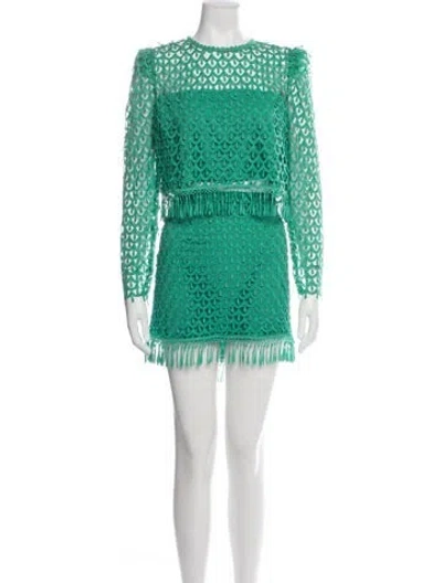 Pre-owned Saylor Patterned Keyhole Accent Skirt Set In Green