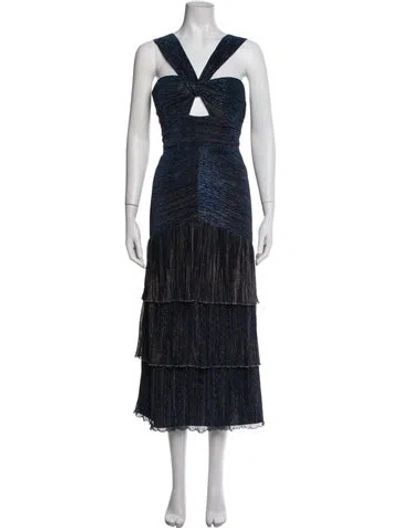 Pre-owned Saylor Patterned Midi Length Dress In Black
