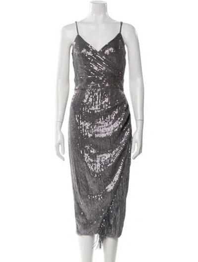 Pre-owned Saylor Patterned Midi Length Dress In Gray