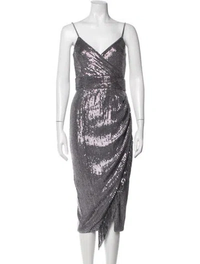 Pre-owned Saylor Patterned Midi Length Dress In Grey