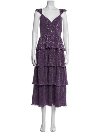Pre-owned Saylor Patterned Midi Length Dress In Purple