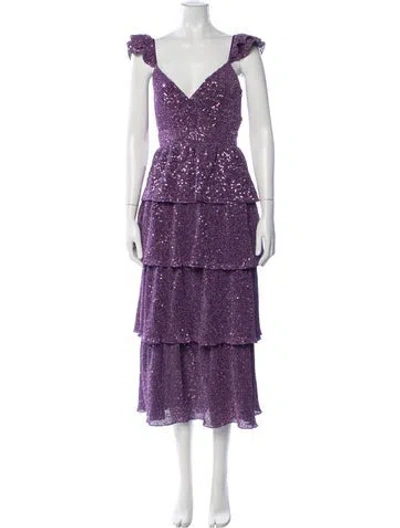 Pre-owned Saylor Patterned Midi Length Dress In Purple