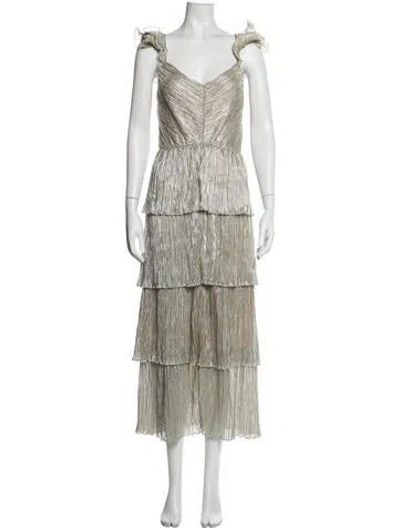 Pre-owned Saylor Patterned Midi Length Dress In Silver