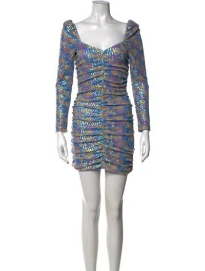 Pre-owned Saylor Patterned Mini Dress In Blue