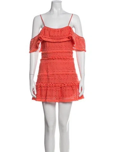 Pre-owned Saylor Patterned Off-the-shoulder Jumpsuit In Orange