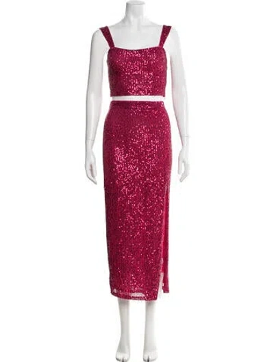 Pre-owned Saylor Patterned Sequin Embellishments Skirt Set In Pink