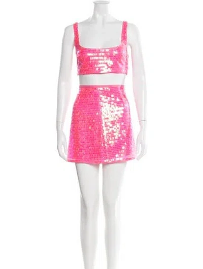 Pre-owned Saylor Patterned Sequin Embellishments Skirt Set In Pink