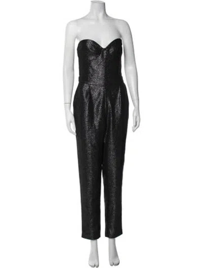 Pre-owned Saylor Patterned Strapless Jumpsuit In Black