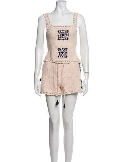 Pre-owned Saylor Patterned Tassel Accents Short Set In Neutrals