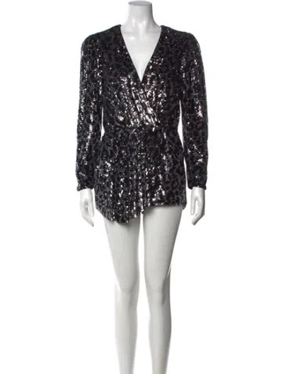 Pre-owned Saylor Patterned V-neck Jumpsuit In Black