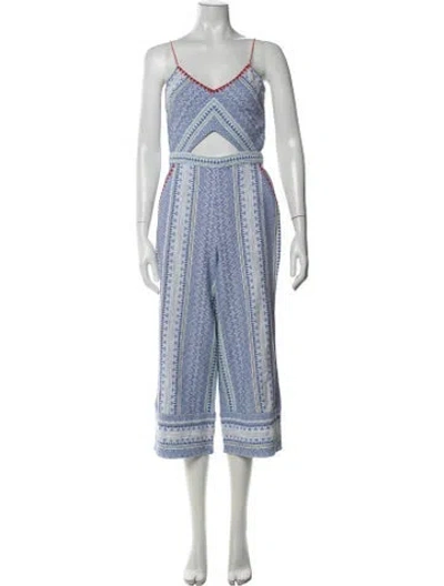 Pre-owned Saylor Patterned V-neck Jumpsuit In Blue