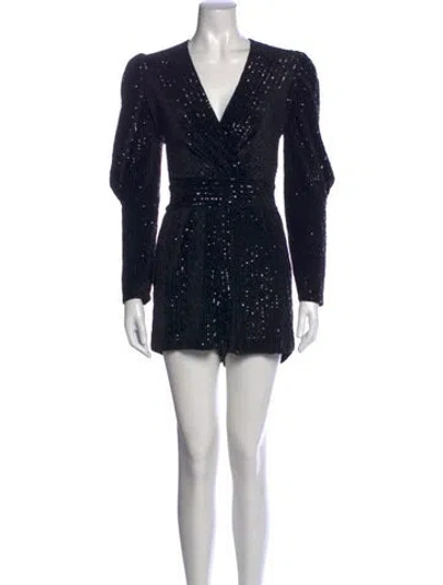 Pre-owned Saylor Patterned V-neck Romper In Black