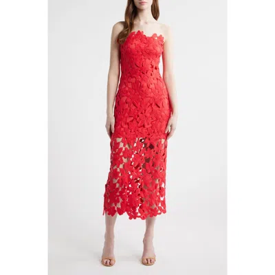 Saylor Philomena Sleeveless Lace Midi Dress In Red