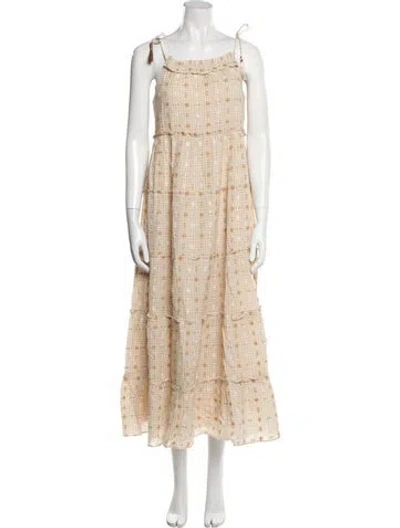 Pre-owned Saylor Plaid Print Long Dress W/ Tags In Neutral