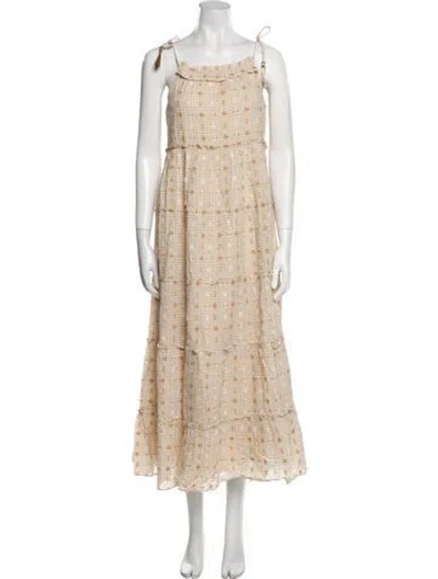 Pre-owned Saylor Plaid Print Long Dress W/ Tags In Neutral