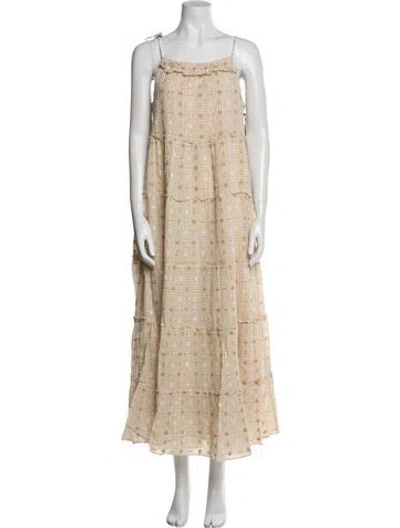 Pre-owned Saylor Plaid Print Long Dress W/ Tags In Neutral