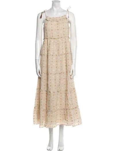 Pre-owned Saylor Plaid Print Long Dress W/ Tags In Neutral