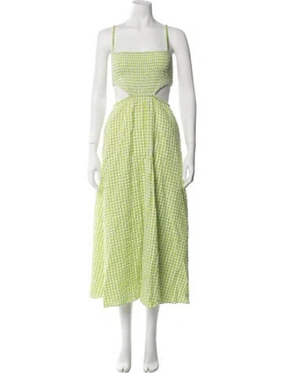 Pre-owned Saylor Plaid Print Midi Length Dress In Green