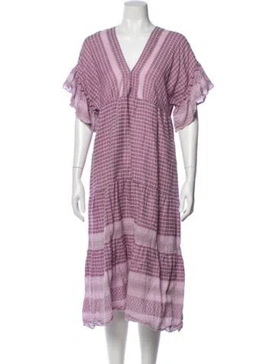 Pre-owned Saylor Plaid Print Midi Length Dress In Purple