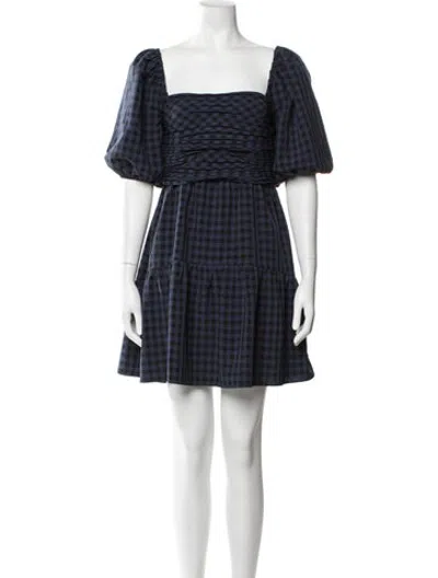 Pre-owned Saylor Plaid Print Mini Dress In Blue