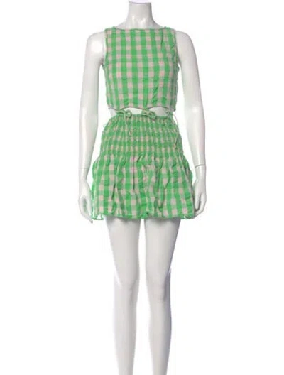 Pre-owned Saylor Plaid Print Mini Dress In Green