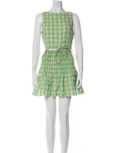 Pre-owned Saylor Plaid Print Mini Dress In Green