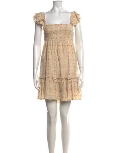 Pre-owned Saylor Plaid Print Mini Dress In Neutrals