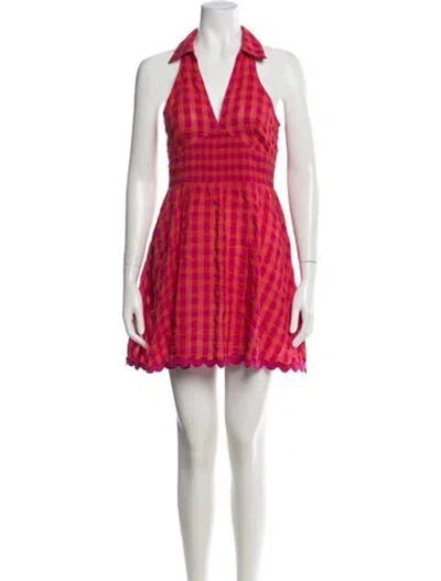 Pre-owned Saylor Plaid Print Mini Dress In Pink