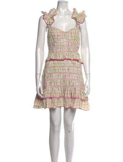 Pre-owned Saylor Plaid Print Mini Dress In Pink