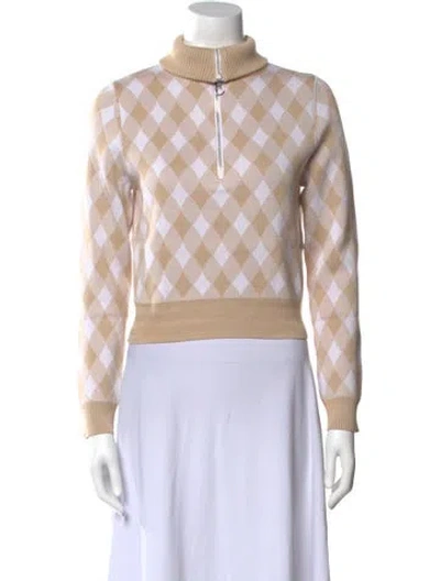 Pre-owned Saylor Plaid Print Mock Neck Sweater In Neutral