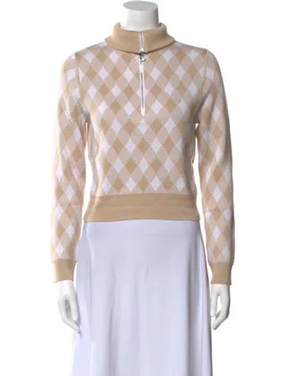 Pre-owned Saylor Plaid Print Turtleneck Sweater In Neutral