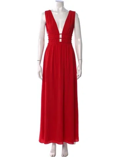 Pre-owned Saylor Plunge Neckline Long Dress In Red