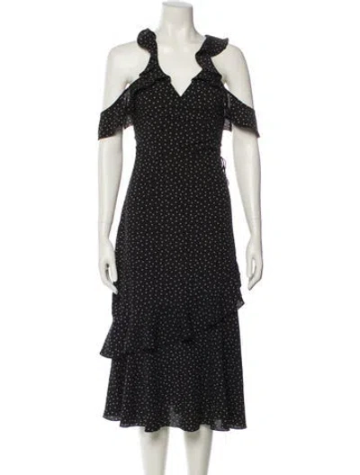 Pre-owned Saylor Polka Dot Print Midi Length Dress In Black