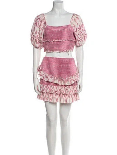 Pre-owned Saylor Printed Keyhole Accent Skirt Set In Pink