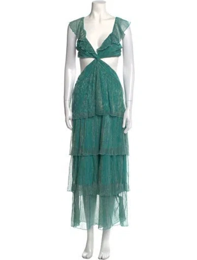 Pre-owned Saylor Printed Long Dress In Blue