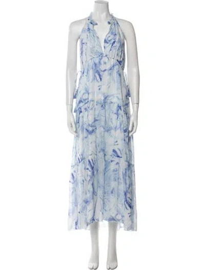 Pre-owned Saylor Printed Long Dress In Blue