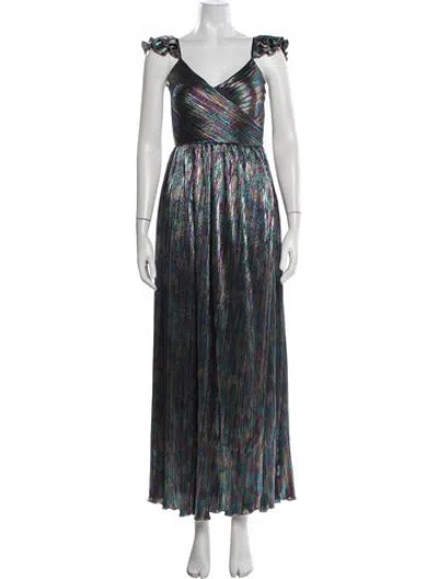 Pre-owned Saylor Printed Long Dress In Blue