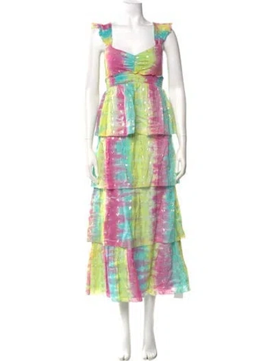 Pre-owned Saylor Printed Long Dress In Green