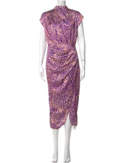 Pre-owned Saylor Printed Long Dress In Purple